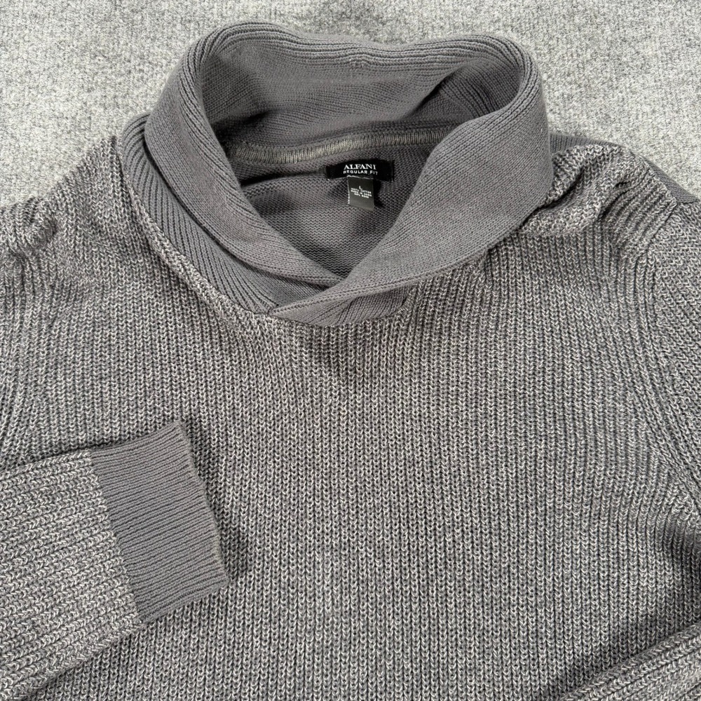 Alfani Mens Shawl Collar Sweater Gray Shaker Stitch Regular Fit Large #4094